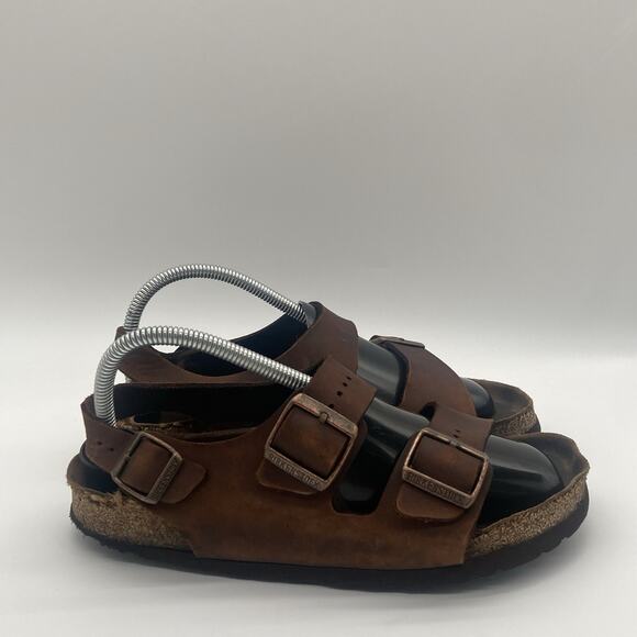 Womens Size 40/ 9.5 Birkenstock Birki's Sandals Milano Brown Black Garden Beach - Picture 1 of 9